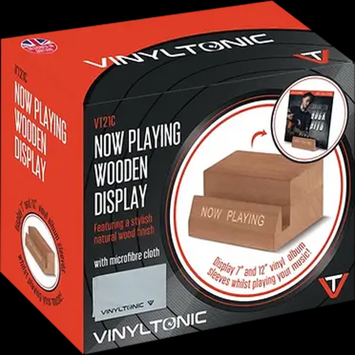 VT21C - Now Playing Wooden Stand With Microfibre Cloth Accessories