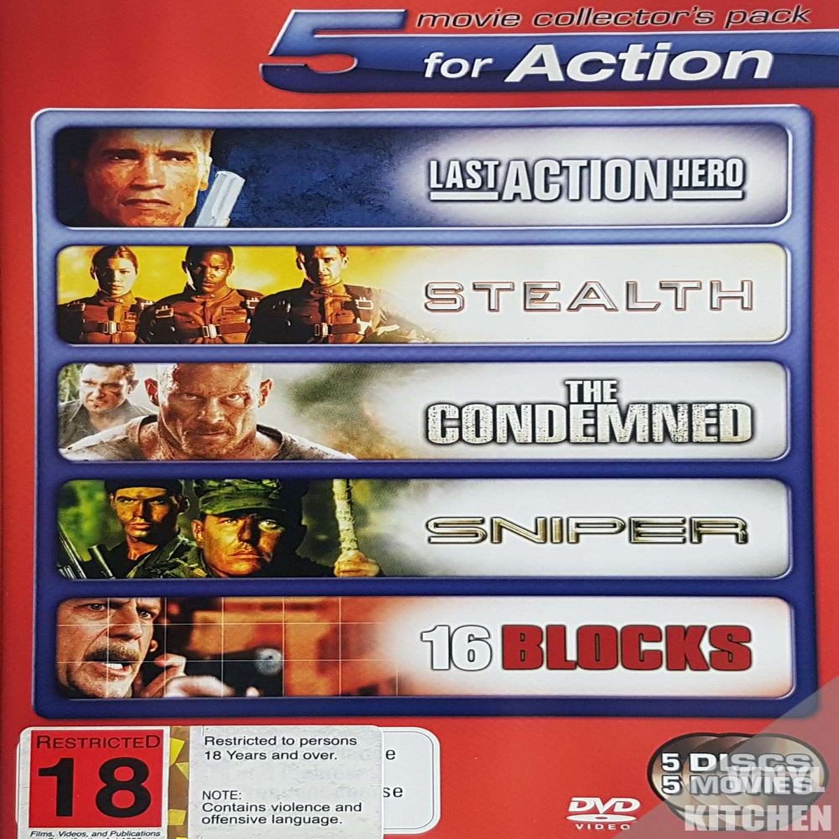 5 Movie Collectors Pack (Last Action Hero Sniper Stealth 16 Blocks) - 1993